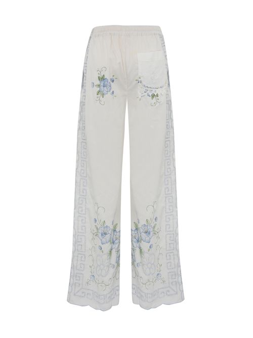 Pantalone in cotone con ricami Bianco/Verde/giallo FRONT STREET | 34964 HAND01